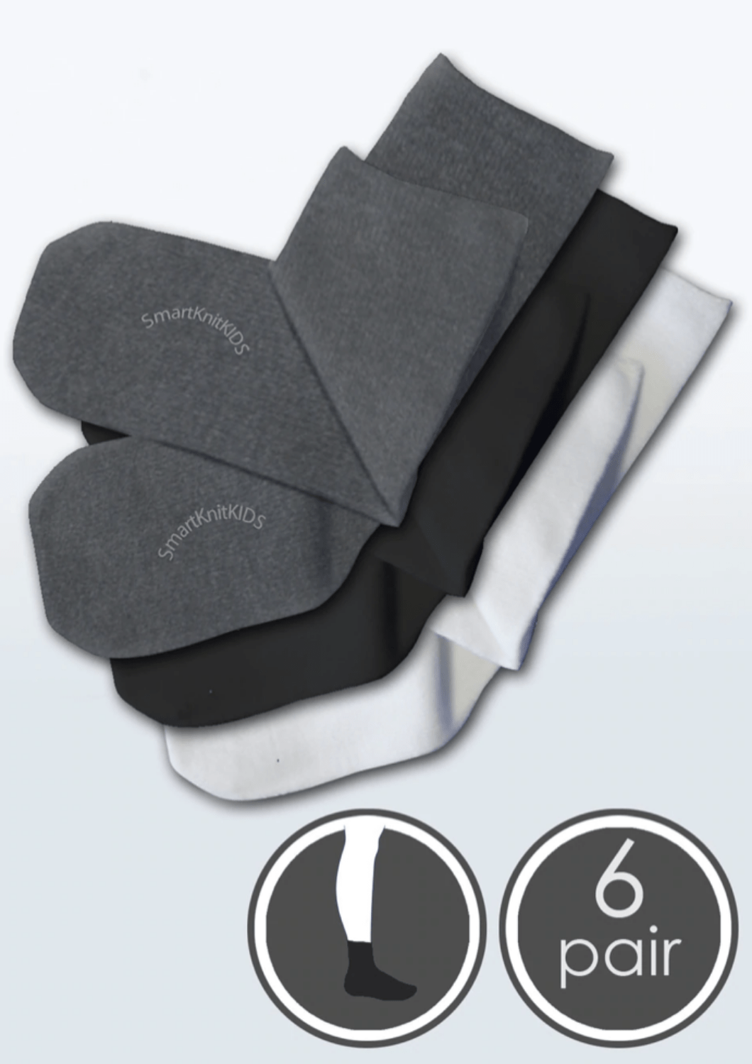 Smartknit Clothing & Accessories Medium / Black / 6-Pack Seamless Kids Socks